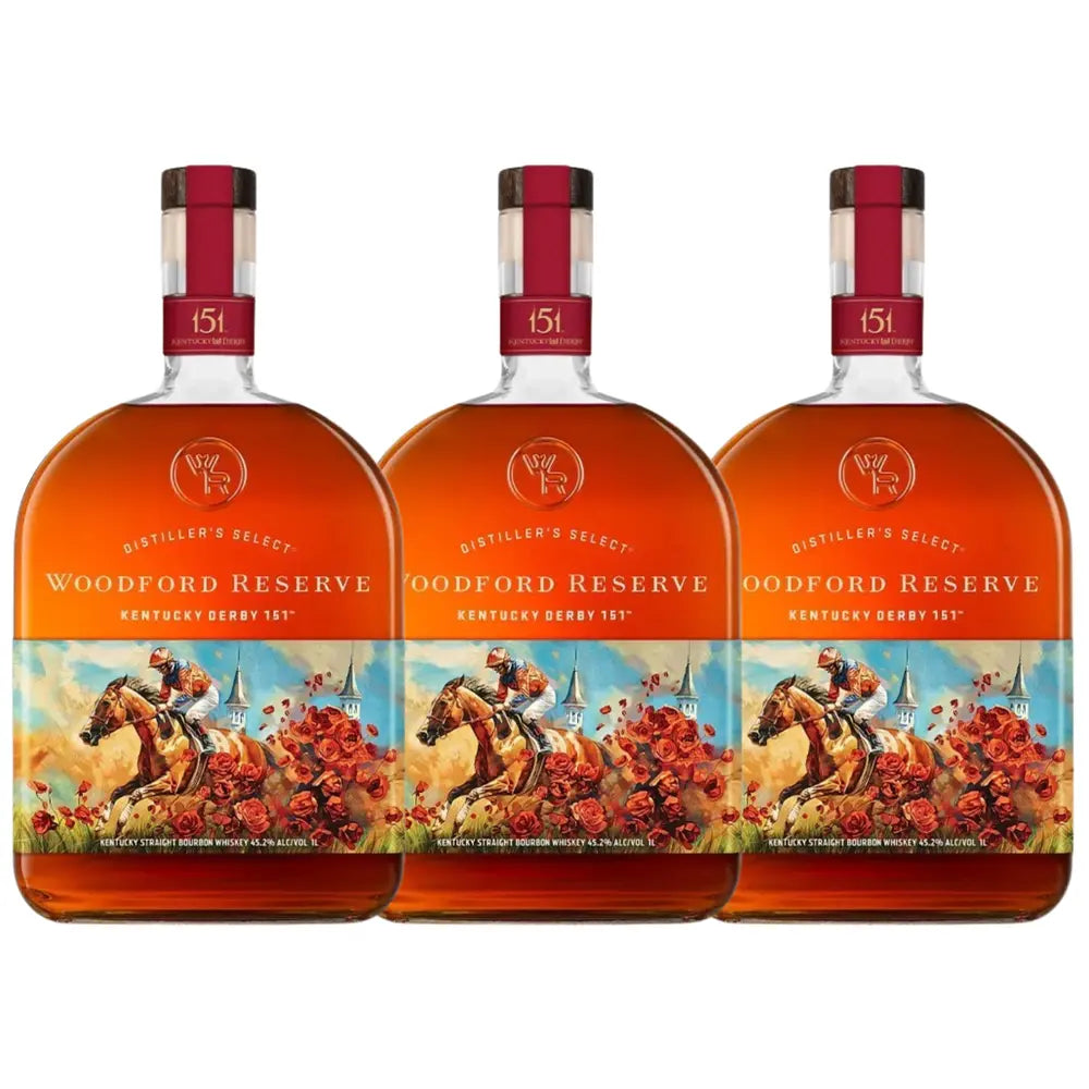 Woodford Reserve Kentucky Straight Bourbon Whiskey Kentucky Derby 151 Edition-1 Liter - 3 Pack