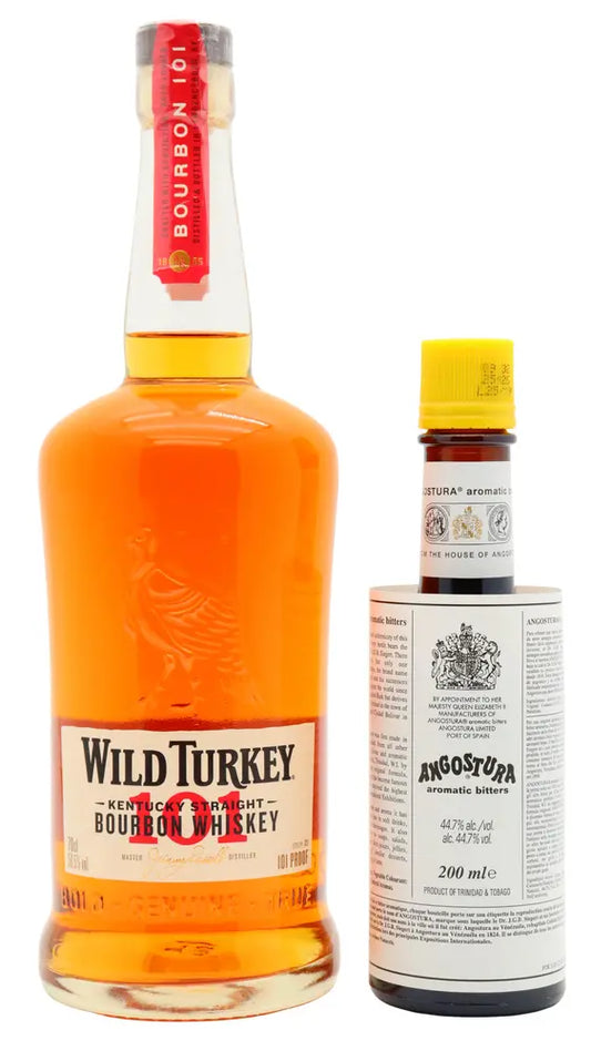 Wild Turkey - 101 Kentucky Straight Bourbon Whiskey 70cl + 20cl 50.5% ABV (Old Fashioned Cocktail Bundle)